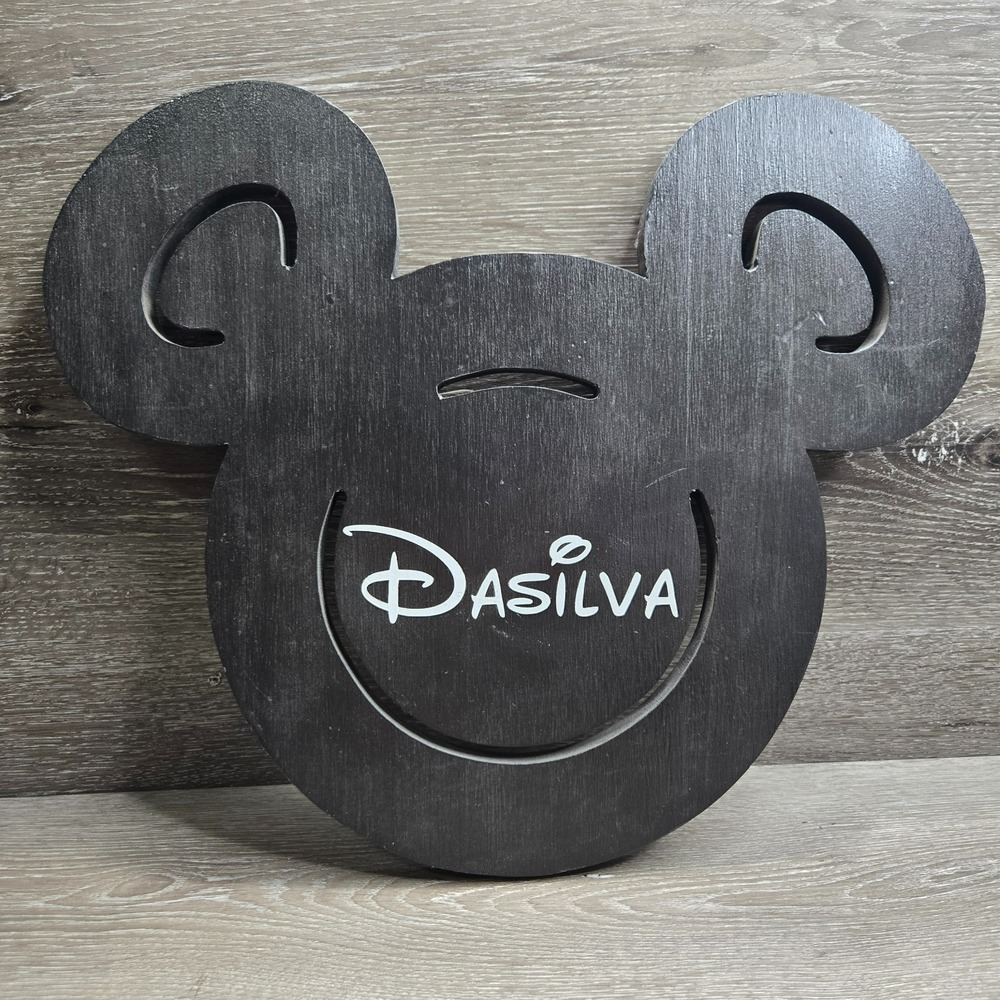 Disney Mickey Mouse Wood Wall Hanging Sign Plaque Black DaSilva Gift Magic Band